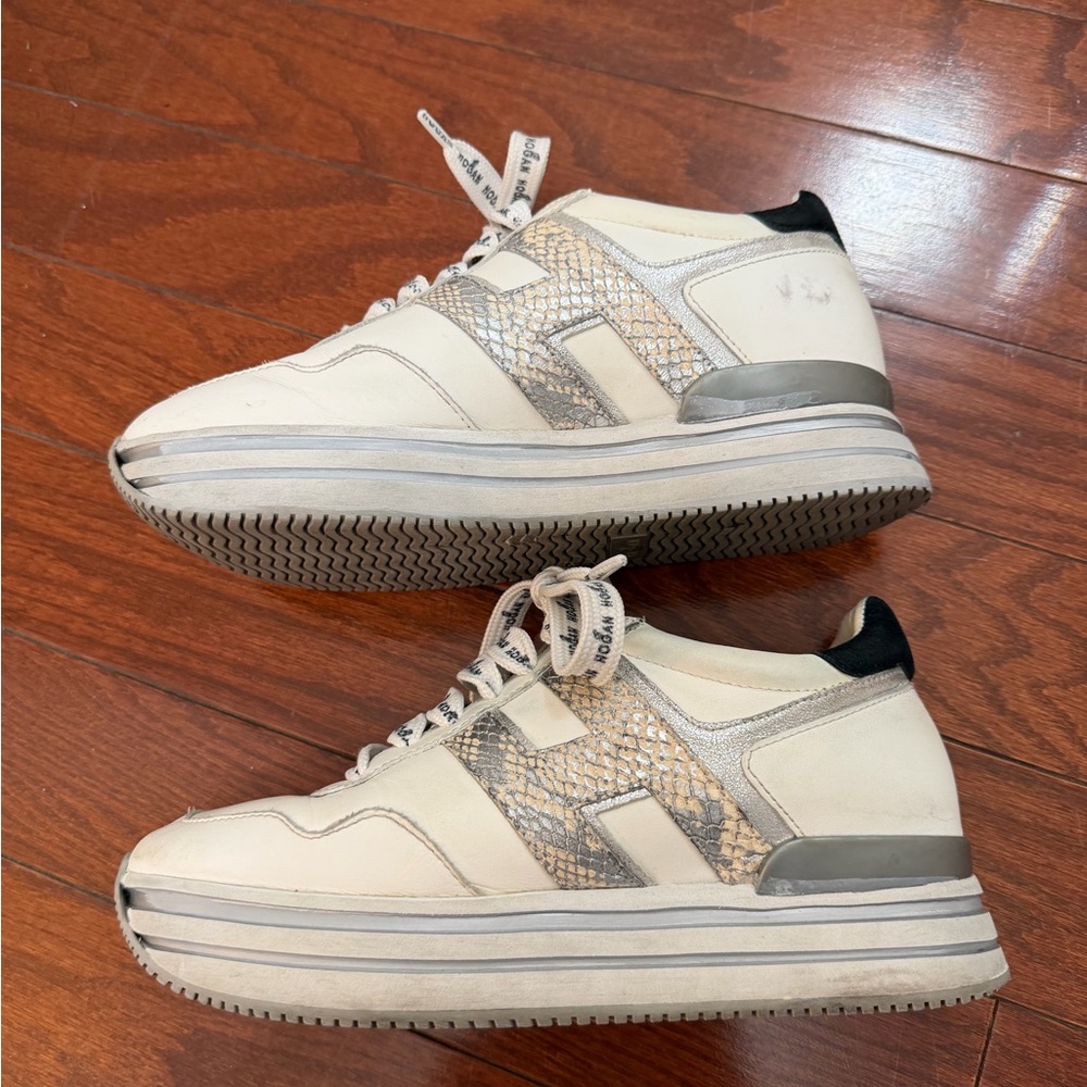 Hogan White Leather Sneakers with Subtle Silver Accent